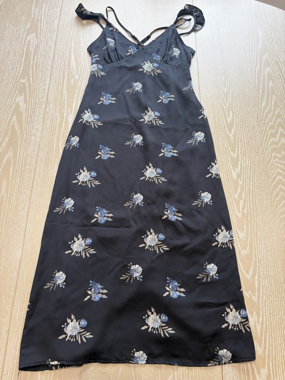 Honey Punch Midi Slip Dress Boho Blue Floral Print Women Size Small